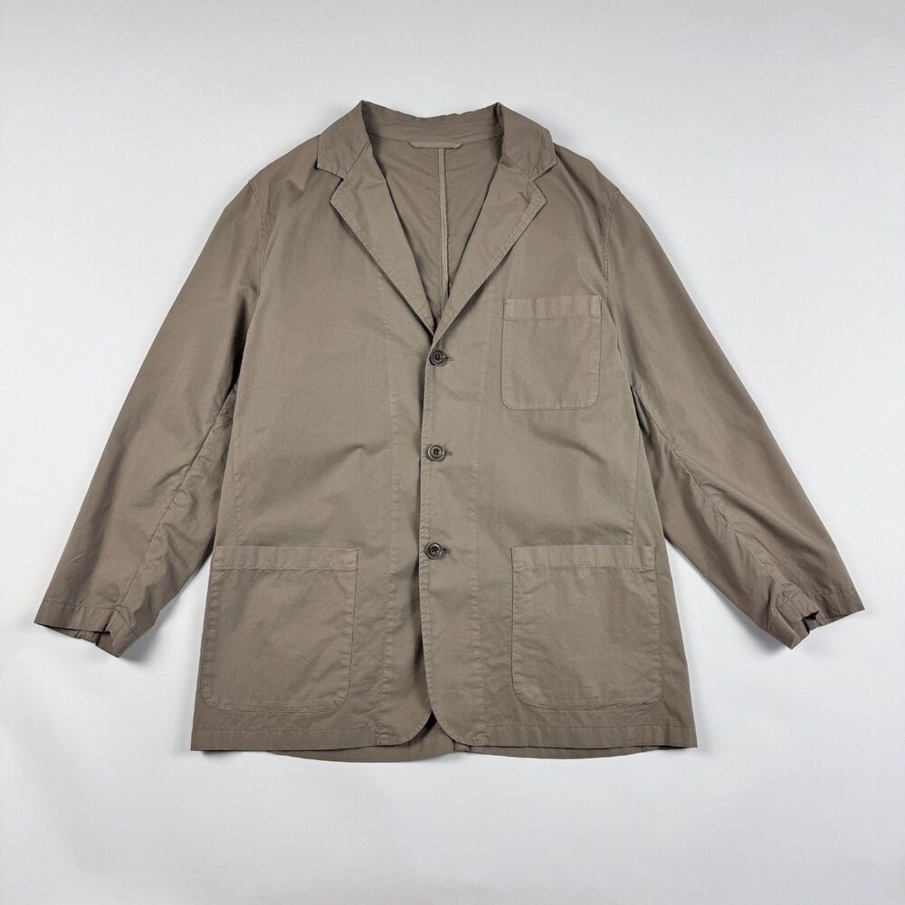 Unlined Cotton Blazer XL 52 Olive Green Soft Chore Jacket Hartford France 1979